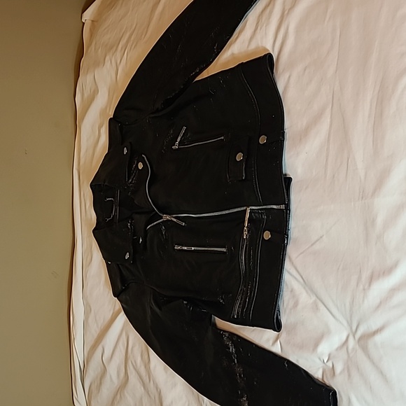 Elie Tahari Black Crackled Leather Motorcycle Jacket Sz. S. NWT